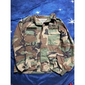 US Army Woodland Camo BDU Field Jacket Vintage Military Combat Uniform Top